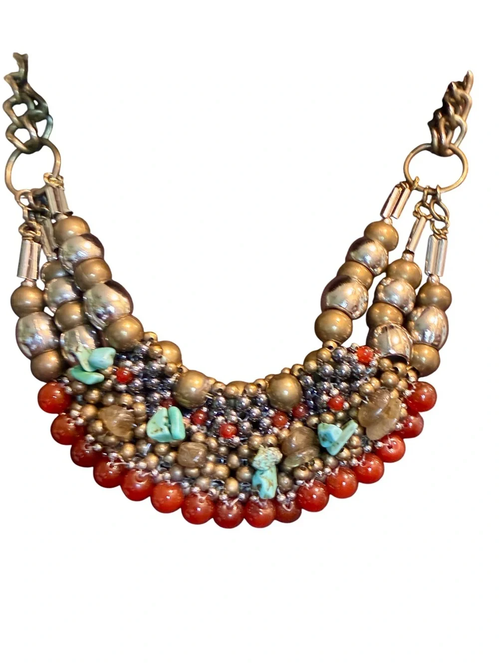 Pam Hiran Anthropologie Gemstones/Brass Beaded Collar Statement Necklace